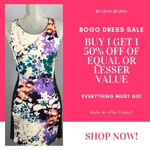 Black dress with floral print.
